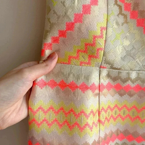 Minuet Aztec Print Neon and Gold Cocktail Dress, Open Back Dress, Medium - Picture 8 of 16